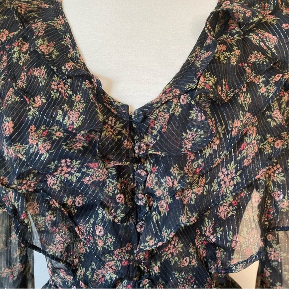Topshop Tiered Ruffle Floral Button Front Blouse Size 2 - Picture 6 of 9